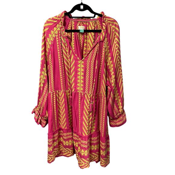 Anthropologie Maeve Dominique Dress Pink Chartreuse Embroidered Plus Size 2X - Picture 1 of 8